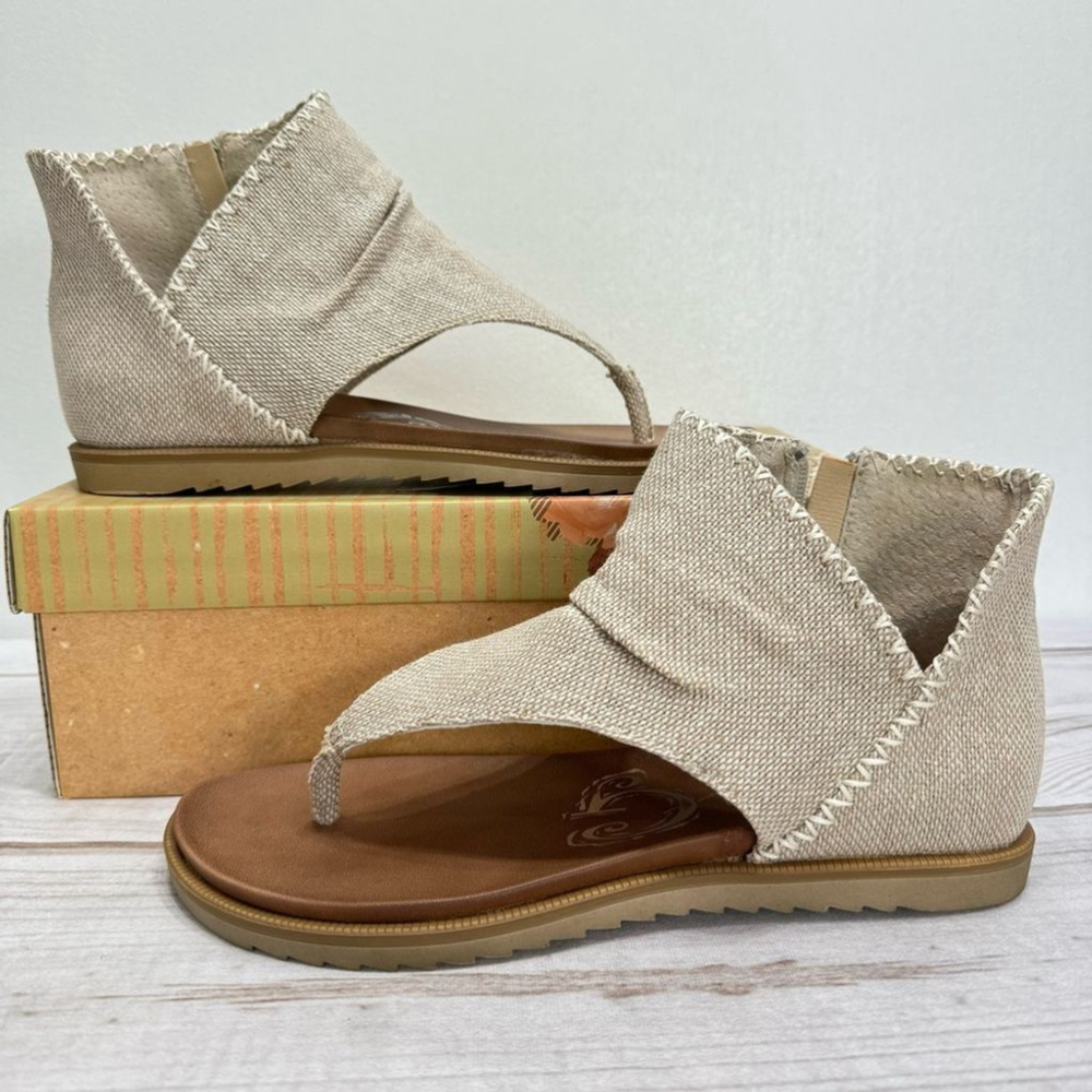 NEW Very G Alexander in Natural Tan Canvas Raw Edge Flat Thong Sandals